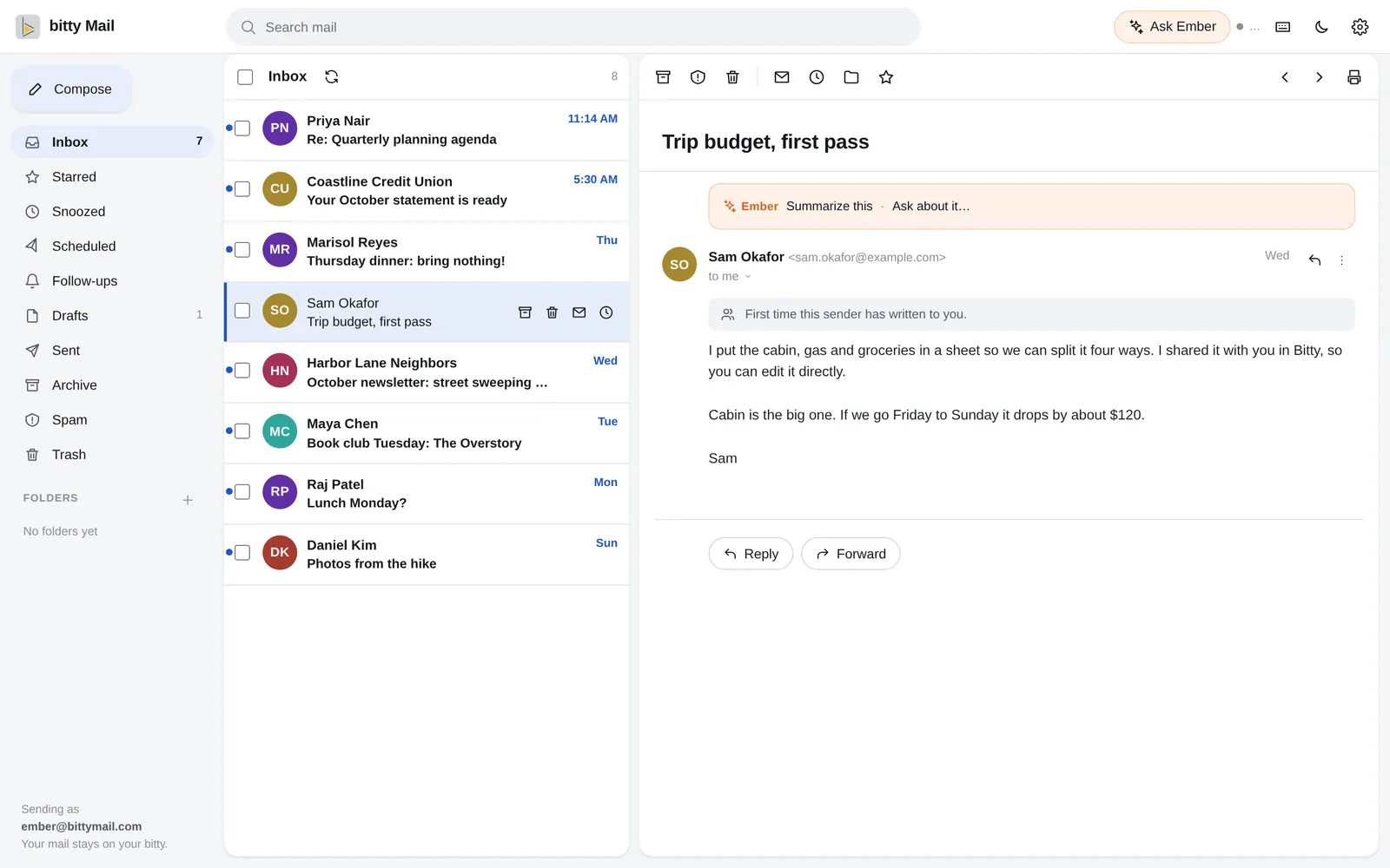 The Bitty Mail inbox