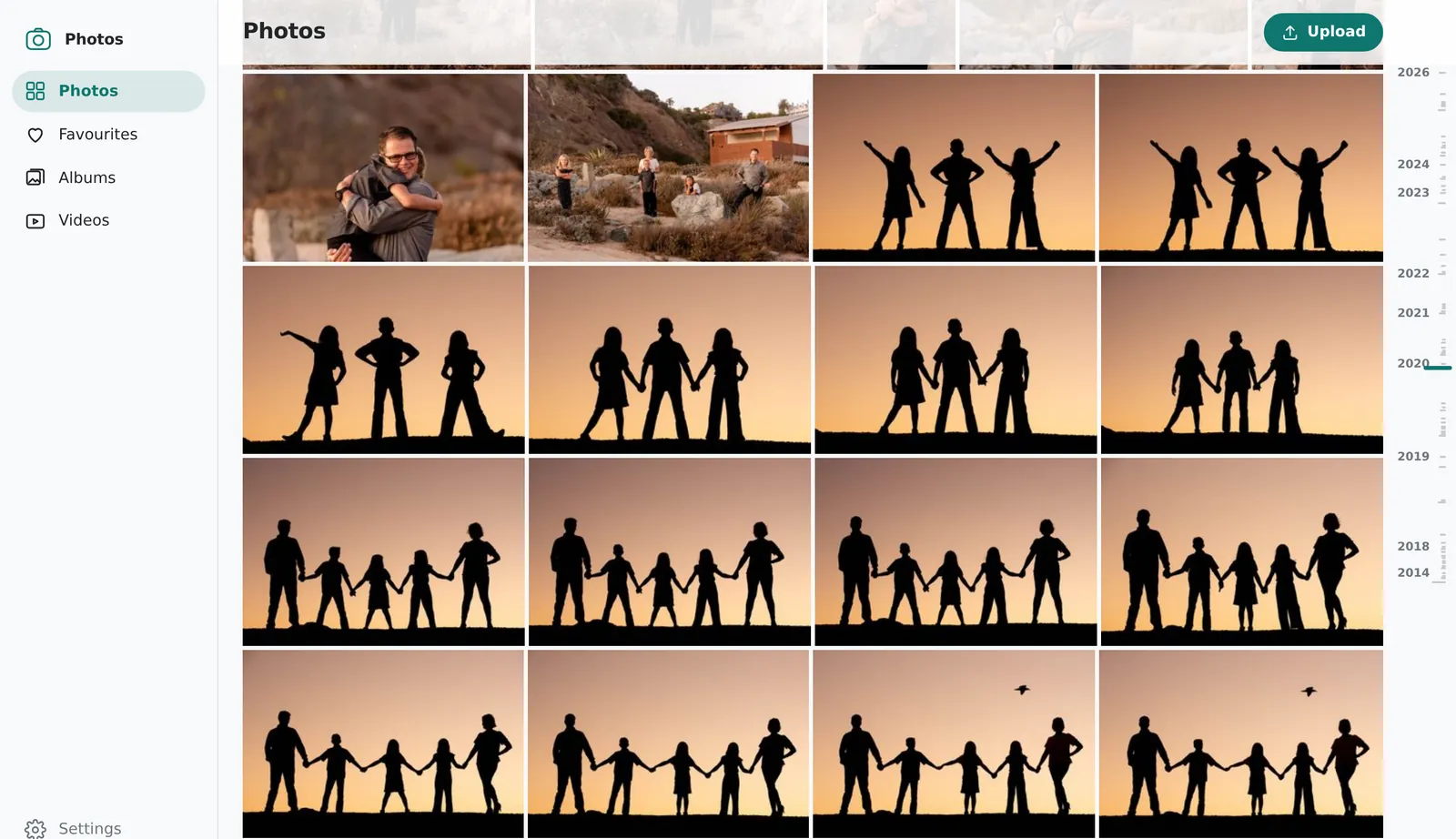 The Photos timeline, a family shoot at sunset